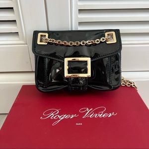 Roger Vivier black patent with gold chain clutch